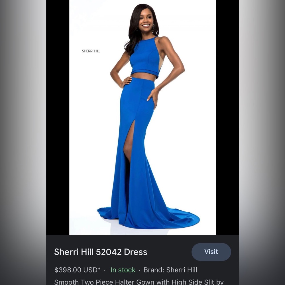 Sherri Hill 52042 Bright Blue Halter Top Cropped Dress Top 2 - Picture 3 of 11